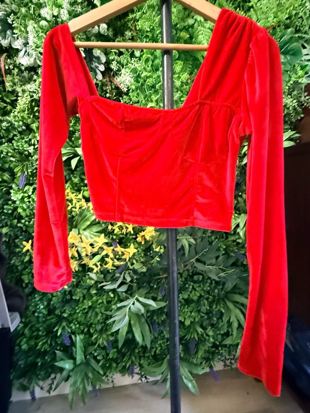 CIDER Red Velvet Bustier Corset Crop Top Long Sleeve Y2K Size Small